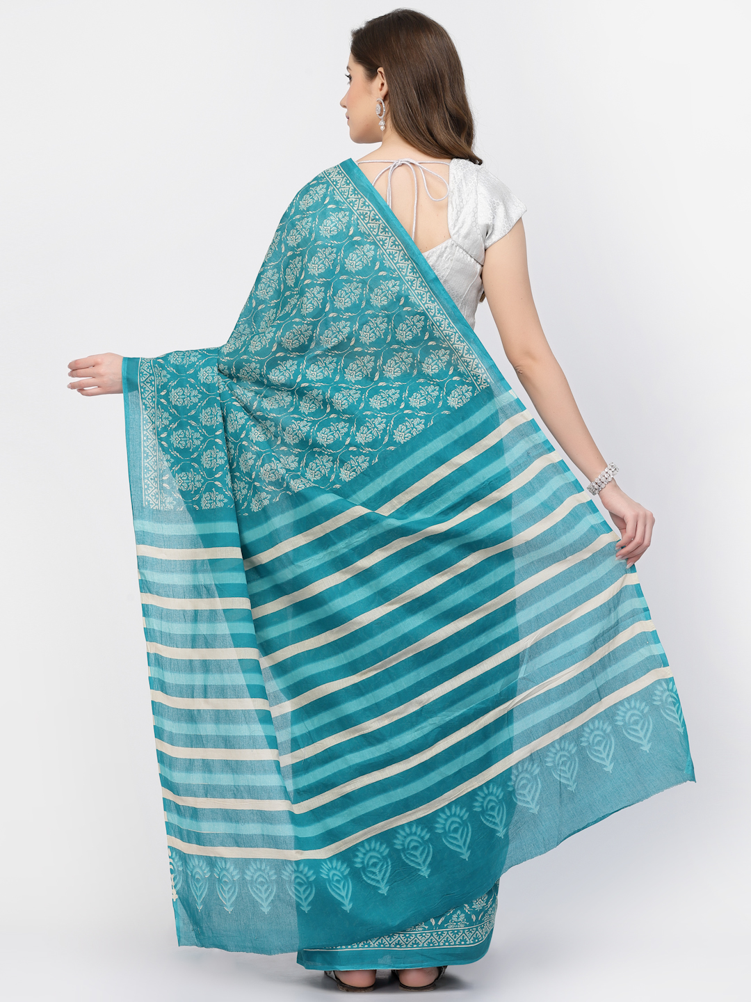 Women's Cotton Ajrakh Printed Saree with Unstitched Blouse