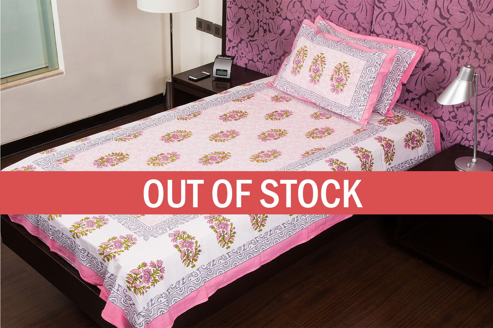 White Base Pink Floral Print Cotton Single Bed Sheet