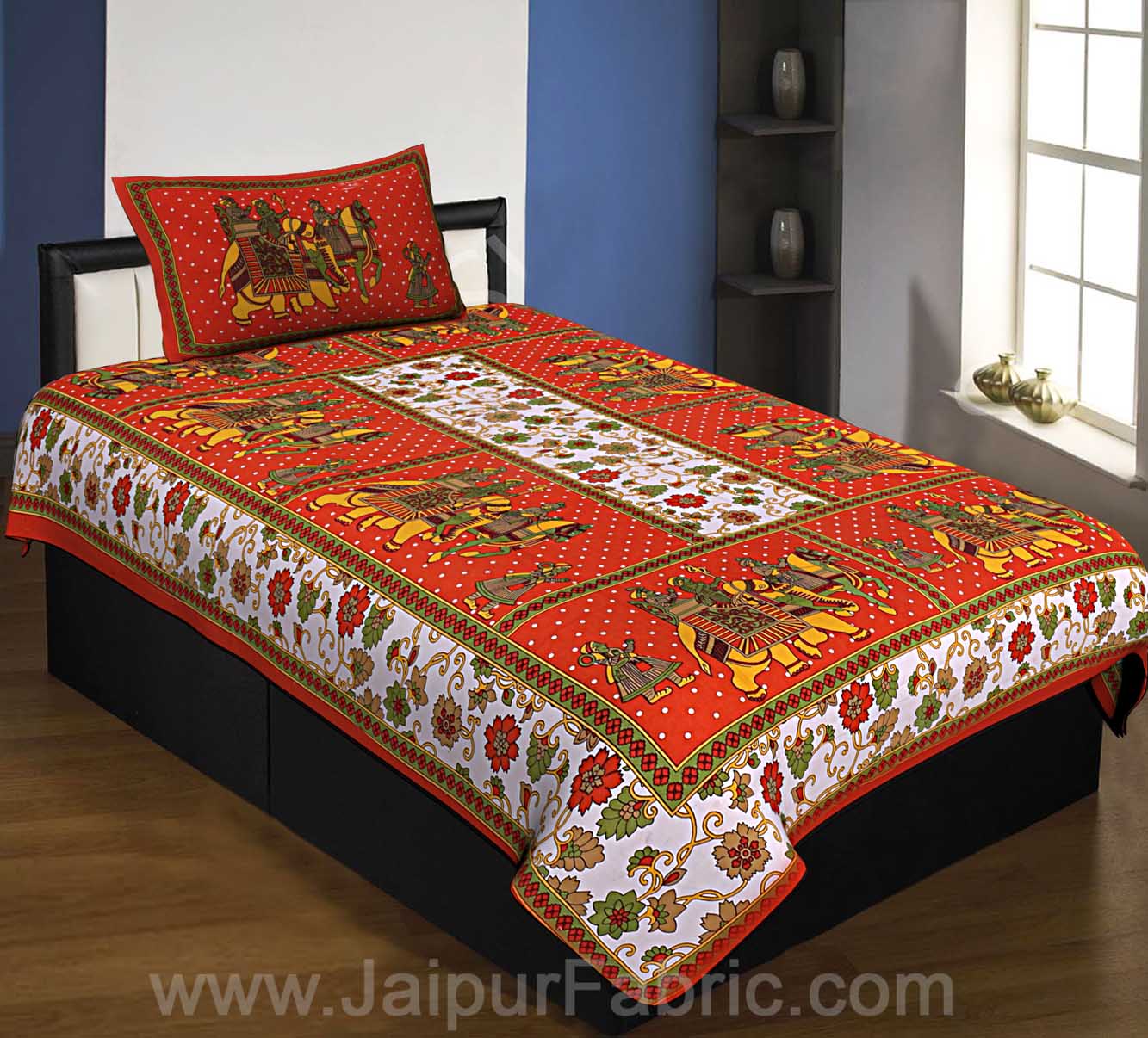 COMBO72- Set of 1 Double Bedsheet and  1 Single Bedsheet With  2+1 Pillow Cover