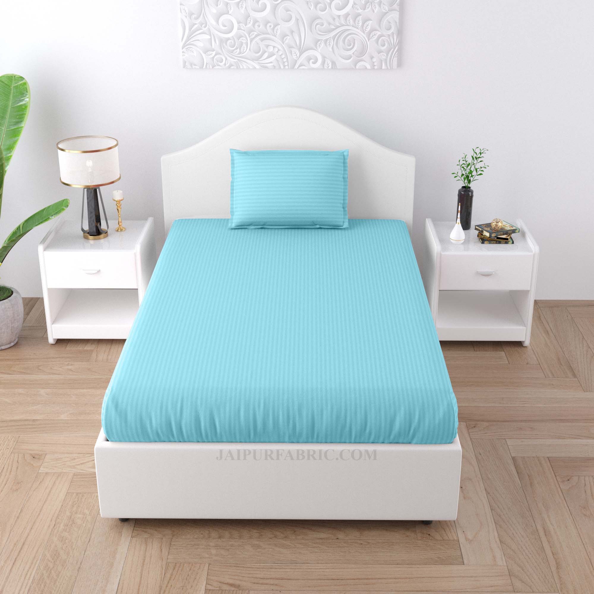 Sky Blue Satin Stripes Single BedSheet