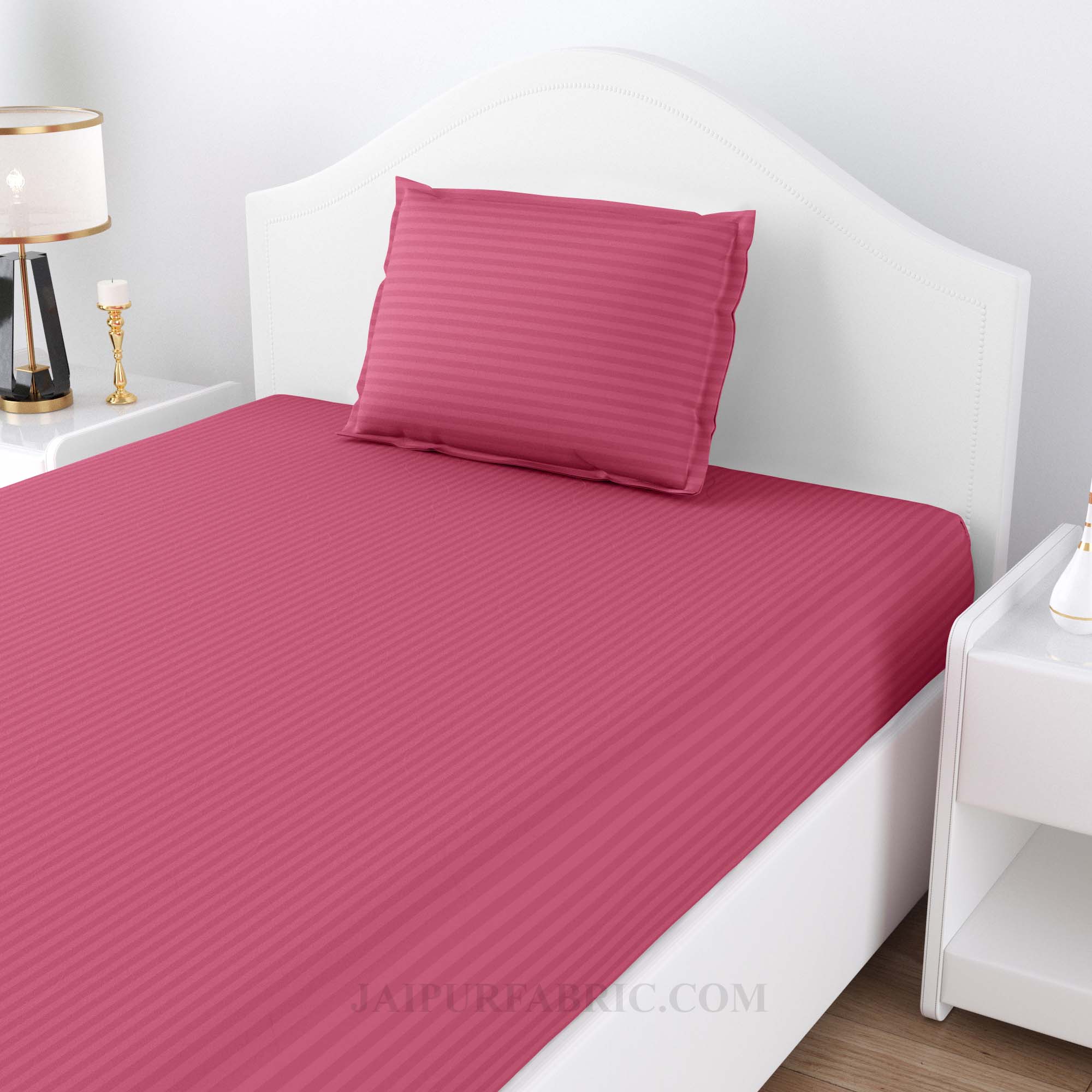 Rose Pink Satin Stripes Single BedSheet