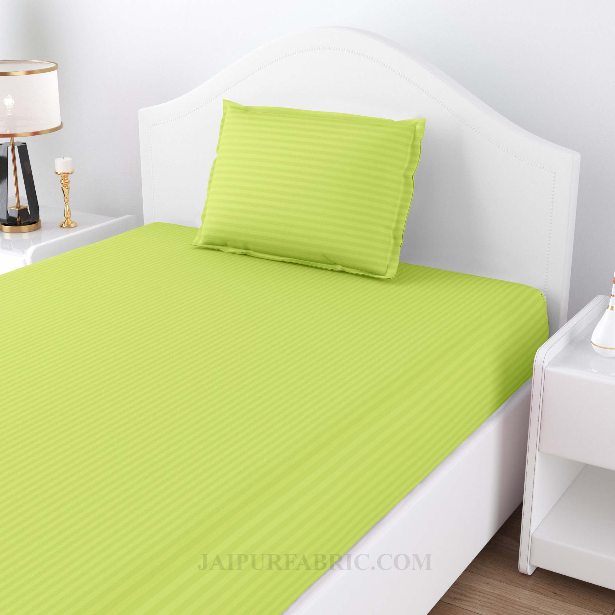 Lime Green Satin Stripes Single BedSheet