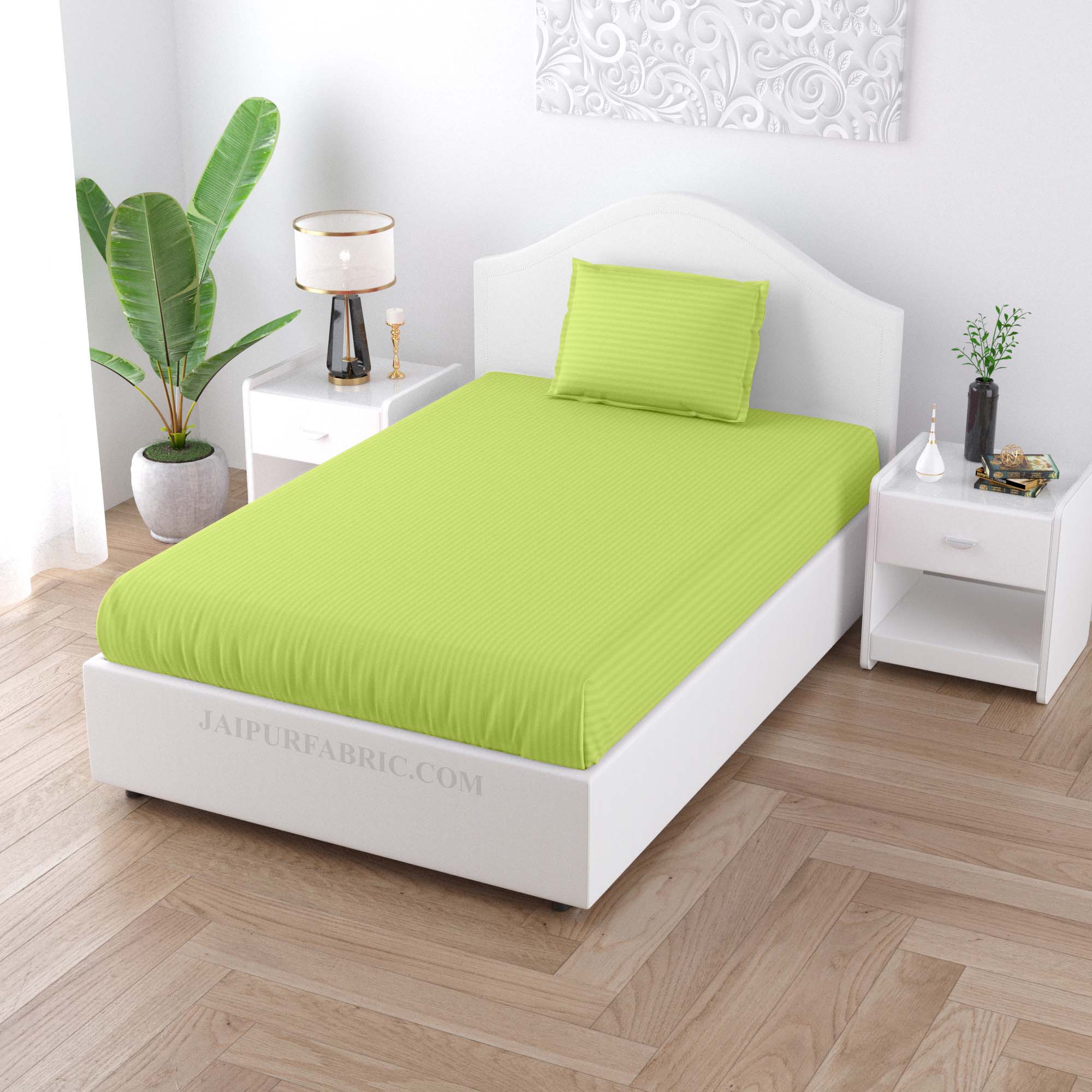 Lime Green Satin Stripes Single BedSheet