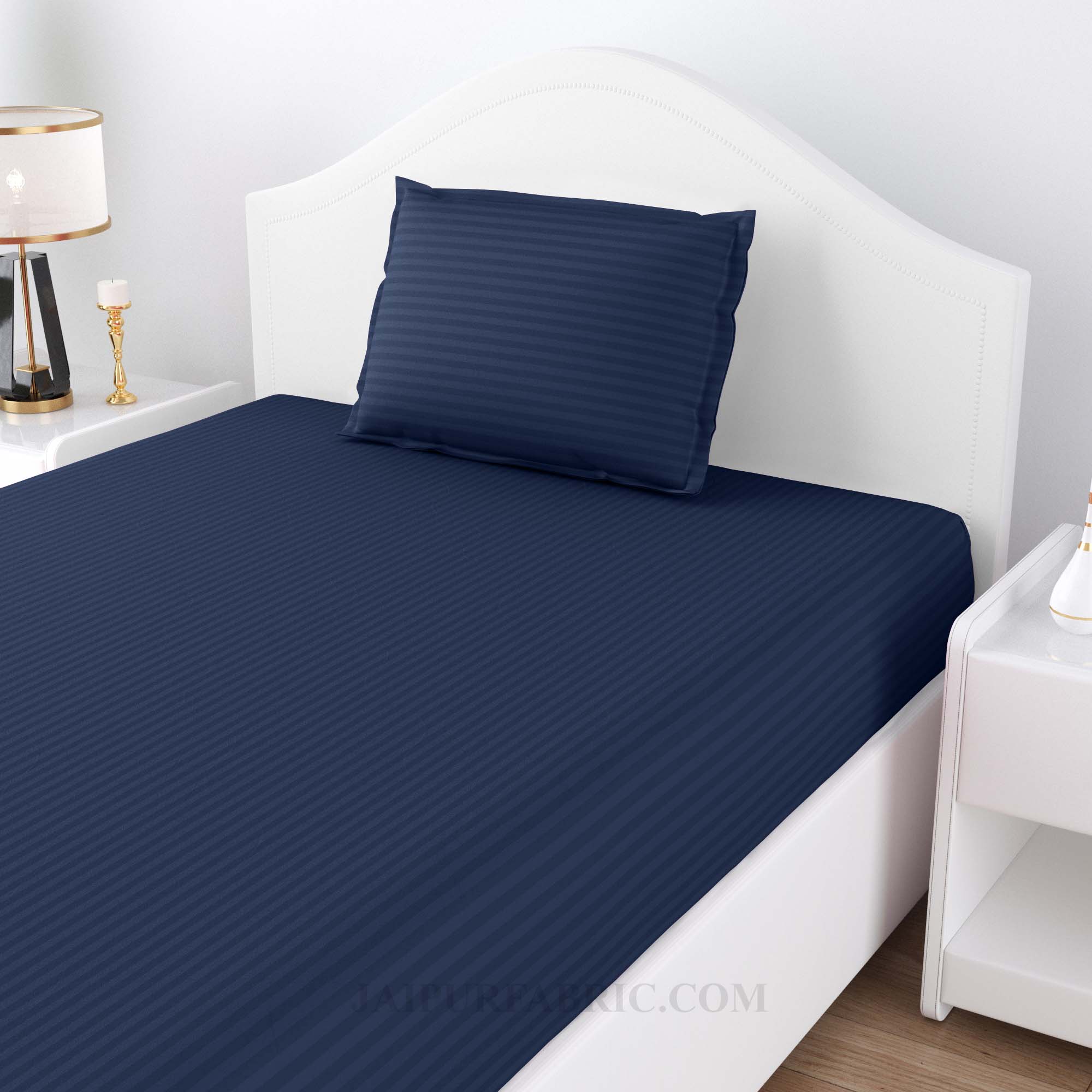 Navy Blue Satin Stripes Single BedSheet