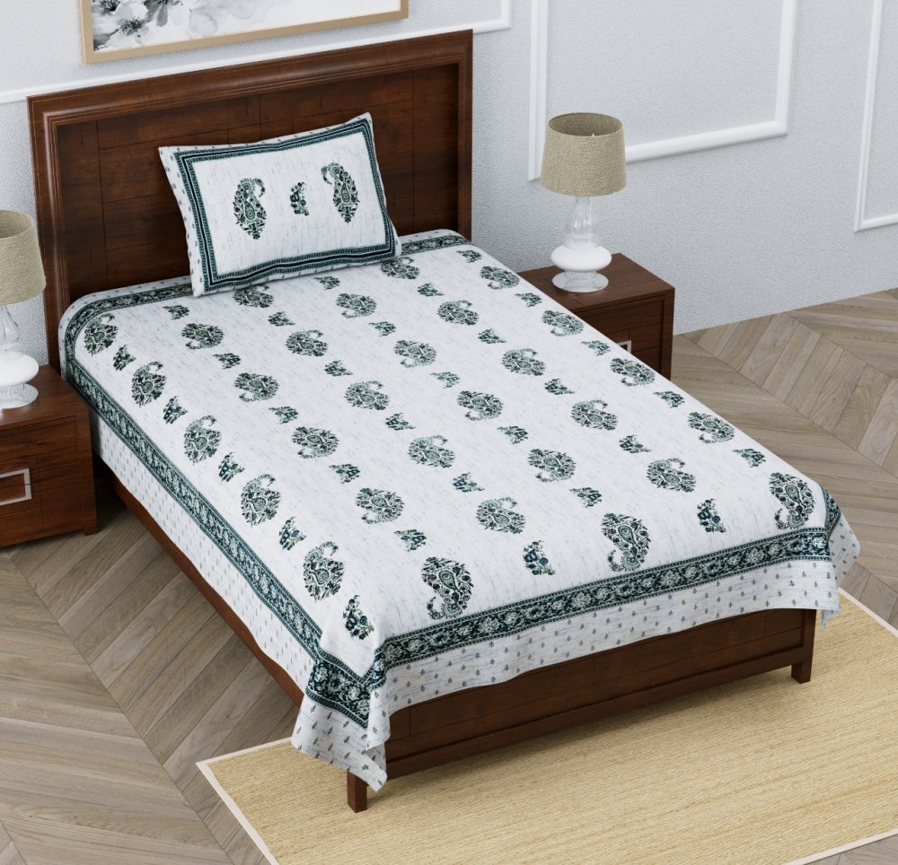 Marble Italica Green White Single Bedsheet