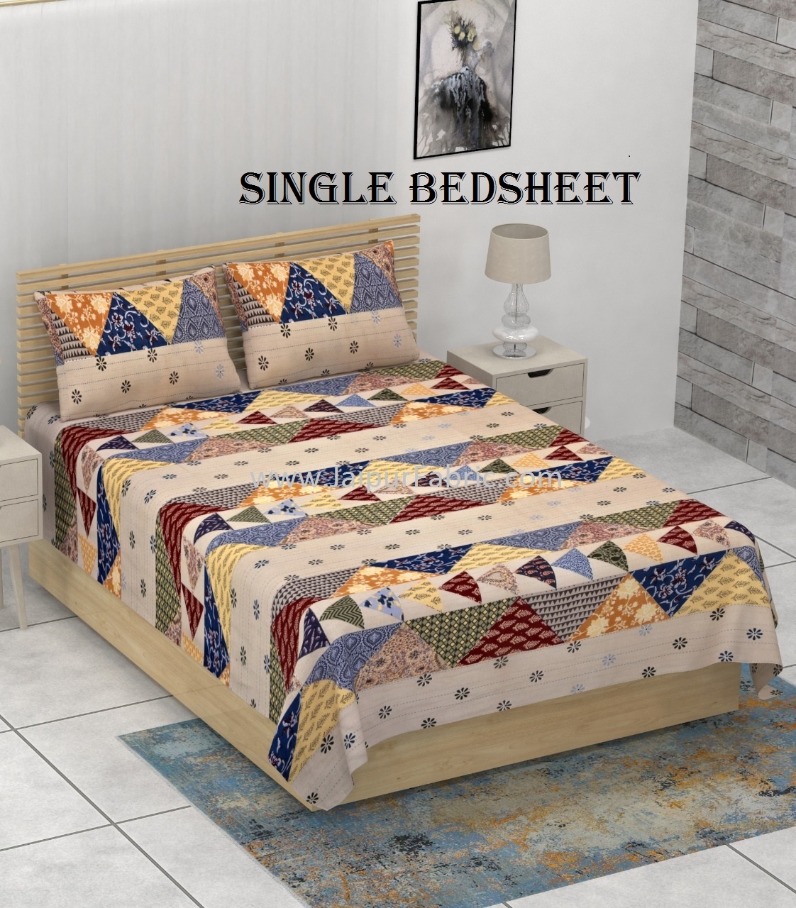 COMBO200 Beautiful Barmeri 1 Double Bedsheets + 1 Single Bedsheet + 4 Pillow Covers