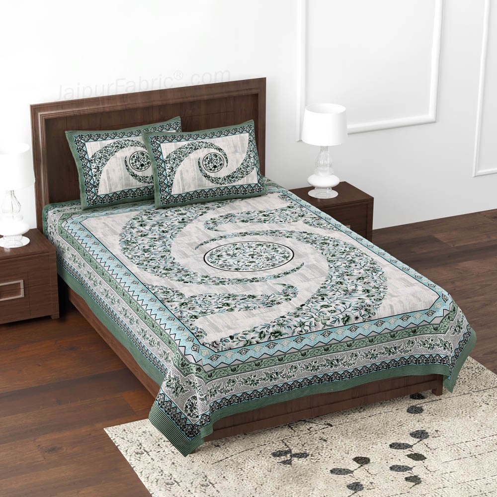 The Floral Cosmos Green Single  Cotton Bedsheet