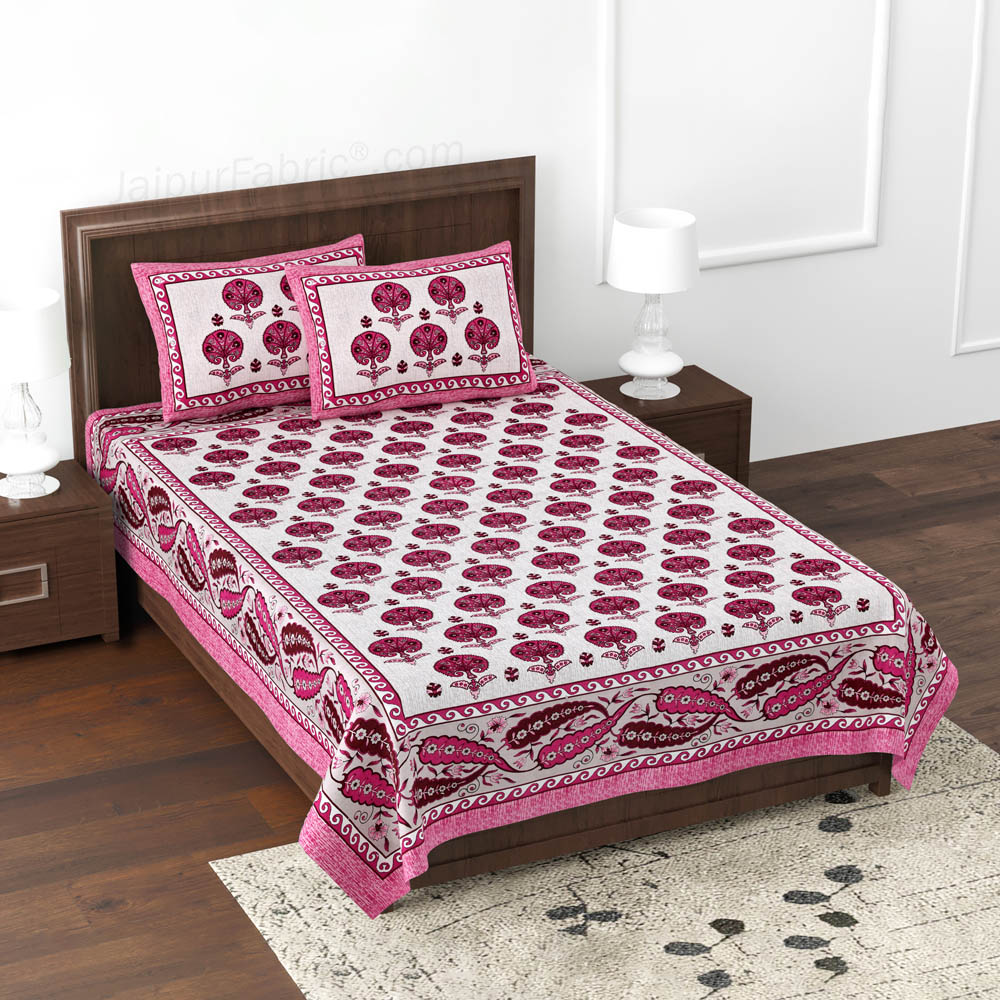 LeafLand Pink Single Cotton Bedsheet