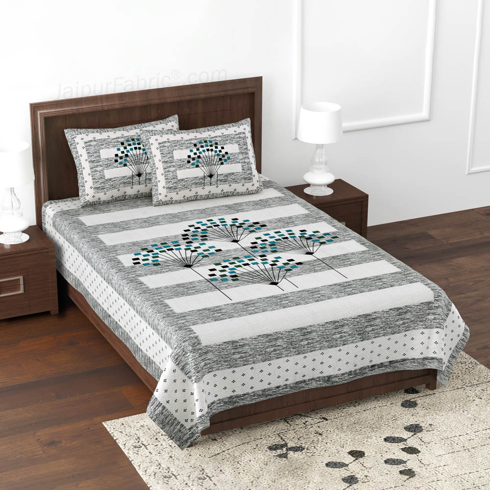 Fancy Fans Grey Single Cotton Bedsheet