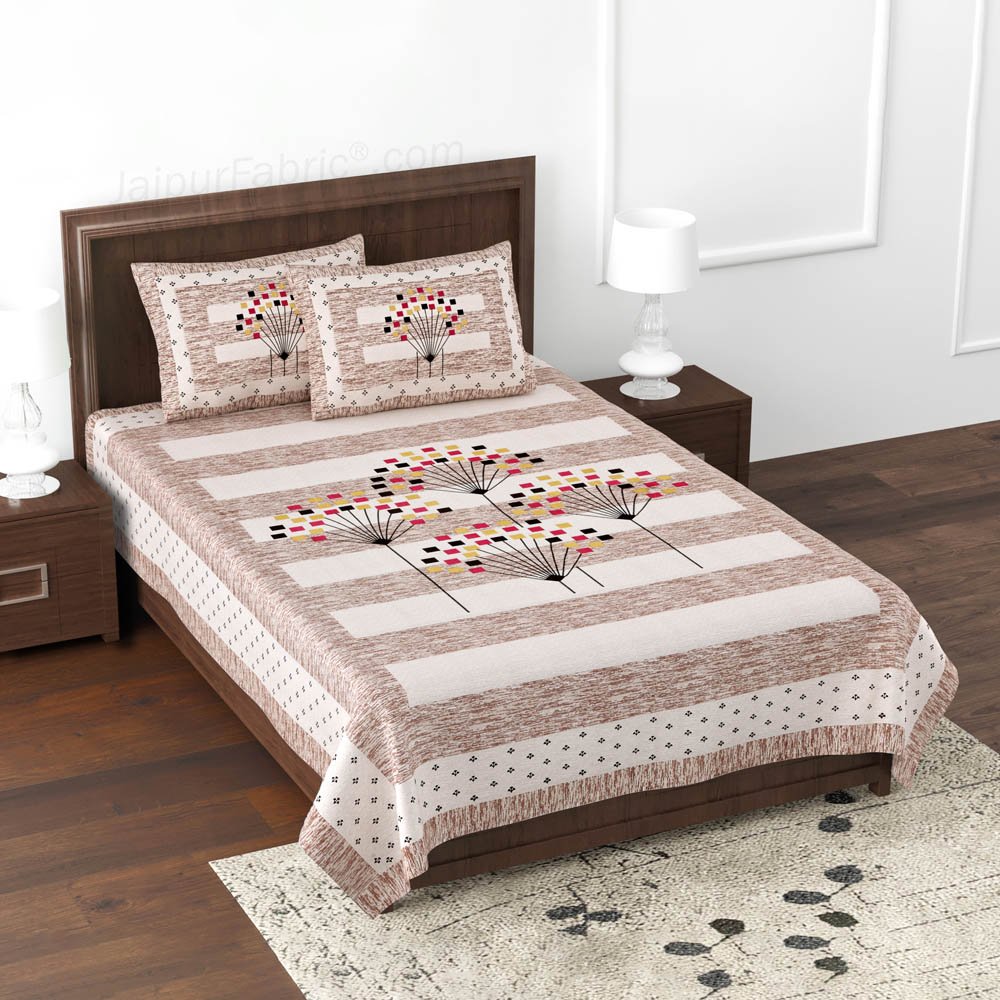 Fancy Fans Brown Single Cotton Bedsheet