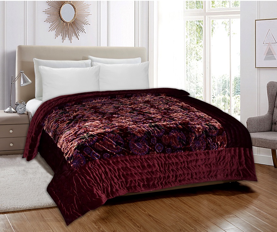 Velvet Cloth Double Bed Quilt Jaipuri Razai Dark Maroon Shaneel Rajai by Jaipur Fabric