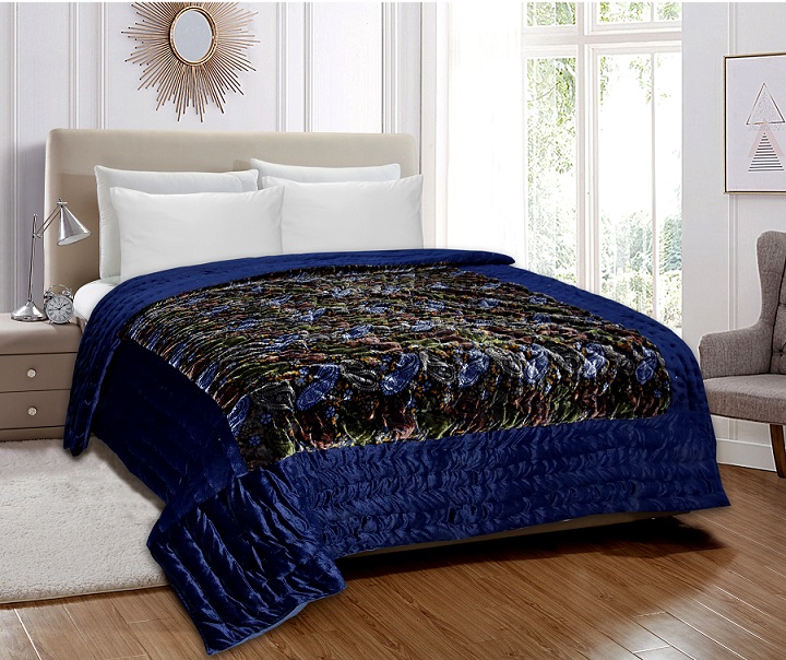 Velvet Cloth Double Bed Quilt Jaipuri Razai blue Shaneel Rajai by Jaipur Fabric