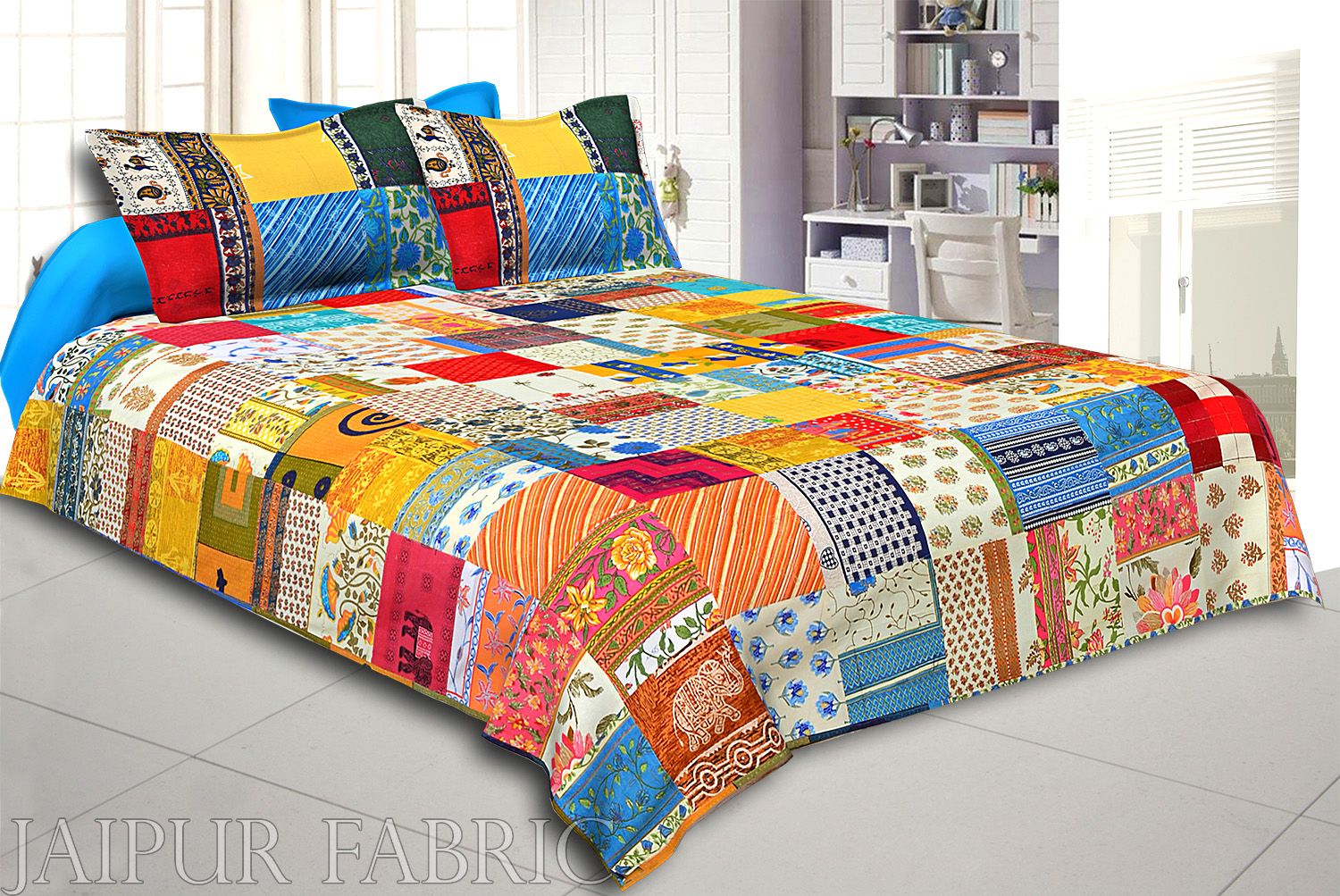 Mix Tukdi Super Fine Cotton Golden Print Double Bedsheet2