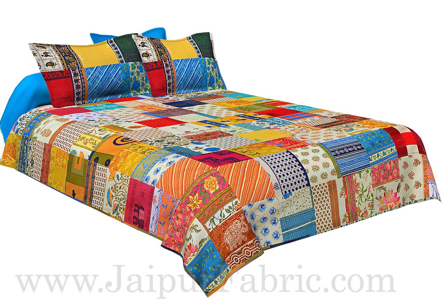 Mix Tukdi Super Fine Cotton Golden Print Double Bedsheet2