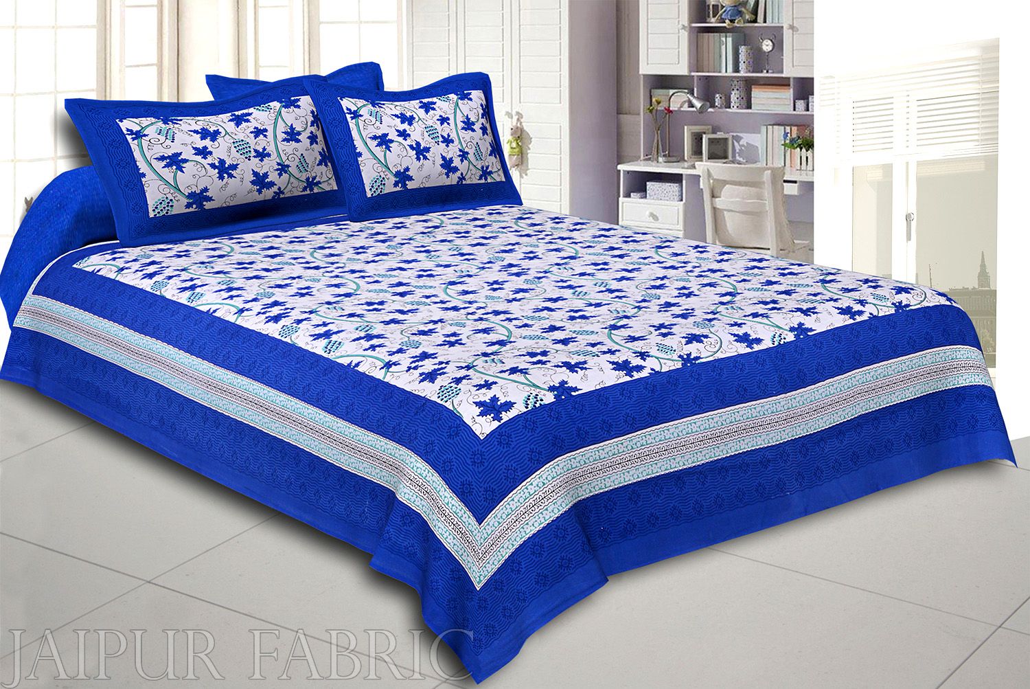 Blue Grape Designer Cotton Double Bed Sheet