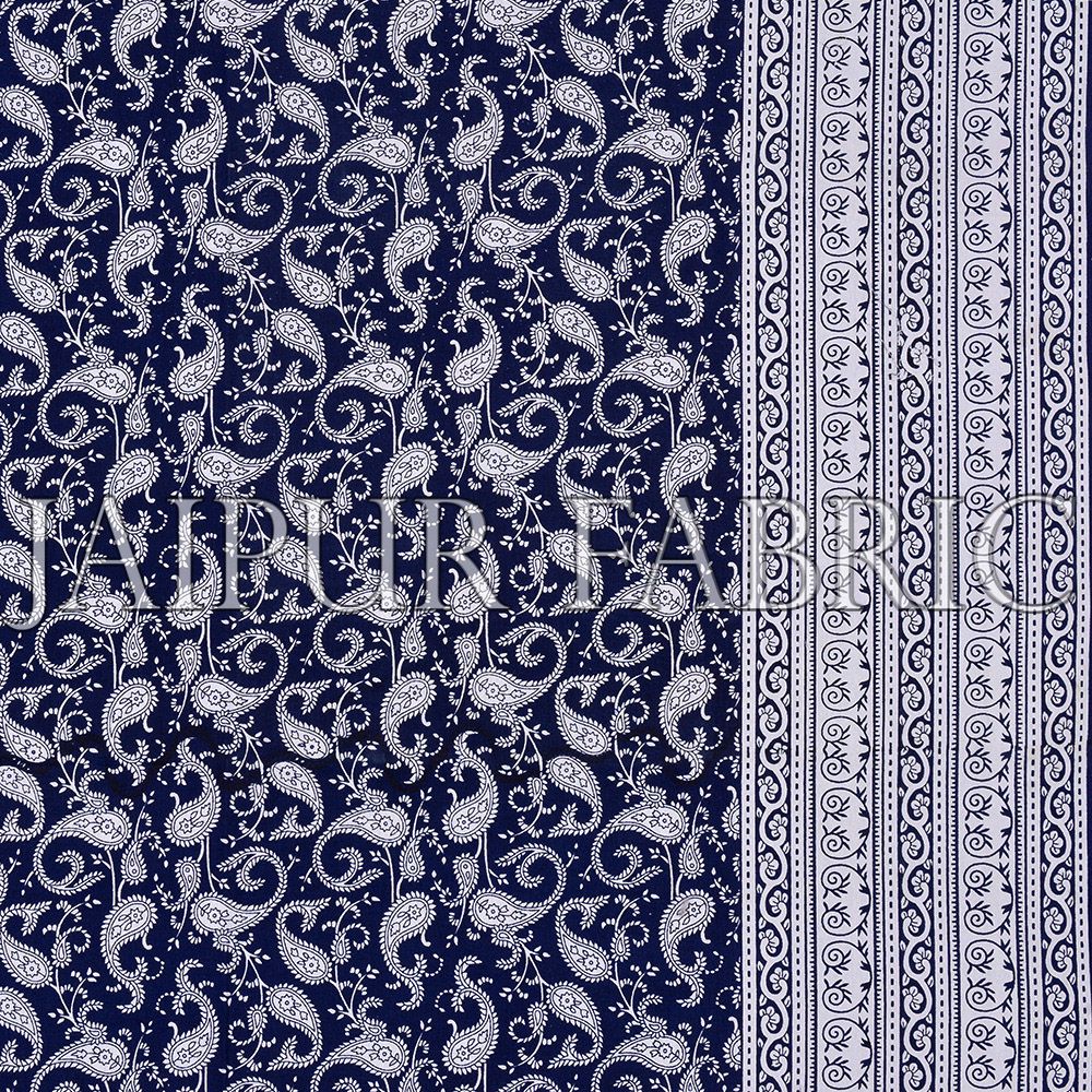 Navy Blue Border Base Karry Design Super Fine Cotton Double Bedsheet