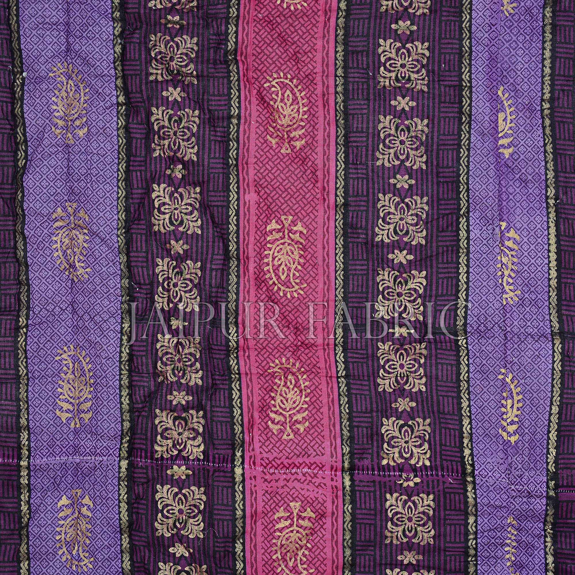 Magenta  Purple Broad Line  Golden Print Fine Cotton Double Quilt