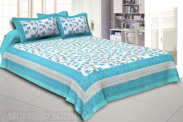 Green Border Grape Designer Cotton Double Bed Sheet