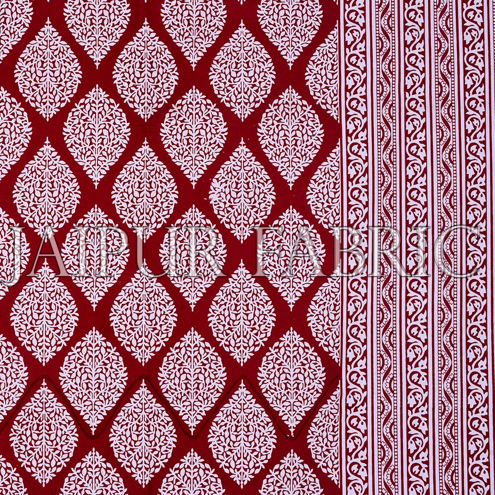 Maroon Border White Base Lahariya Print Super Fine Cotton Double Bedsheet