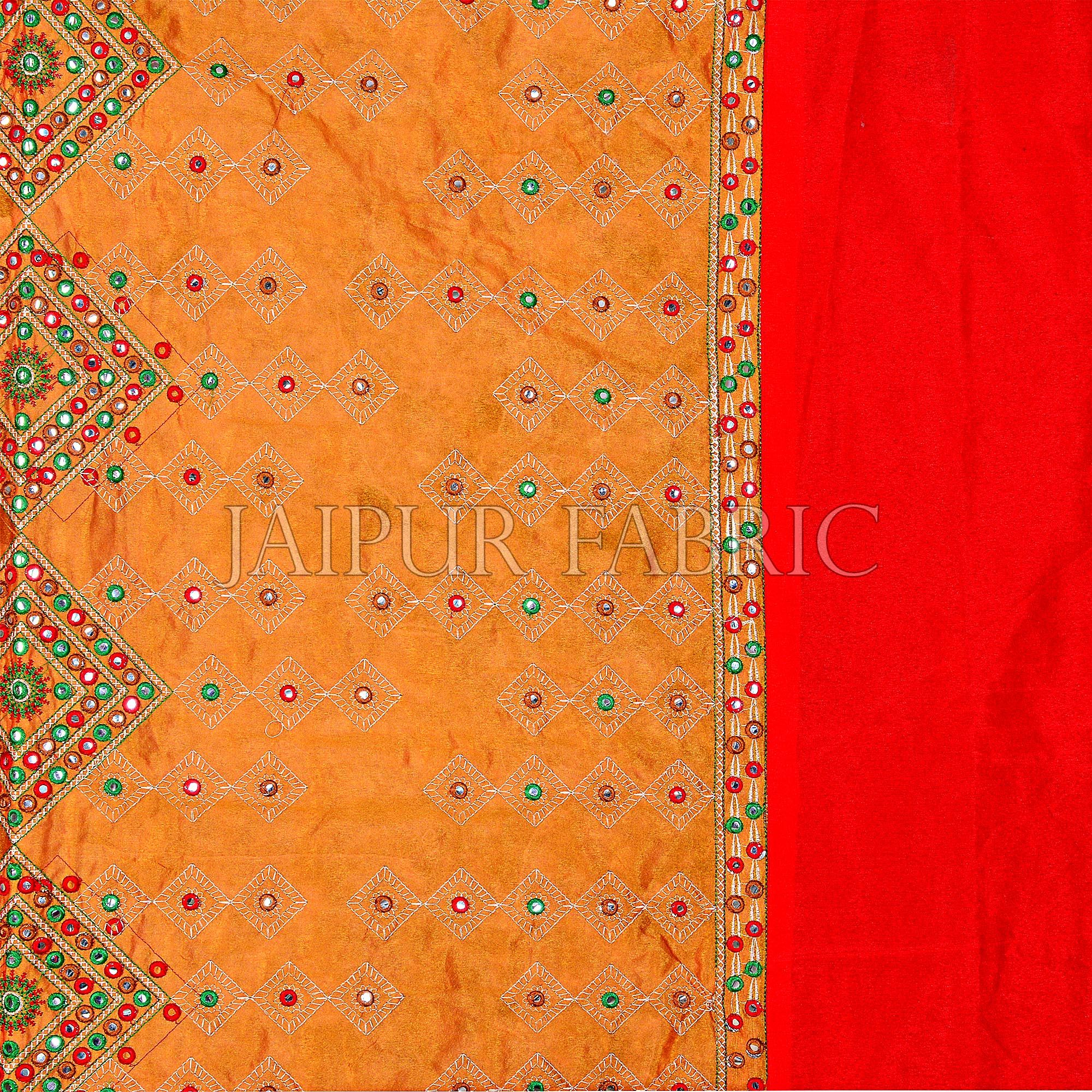 Orange And Red Border  Border Rajwada Pattern Silk Double Bedsheet