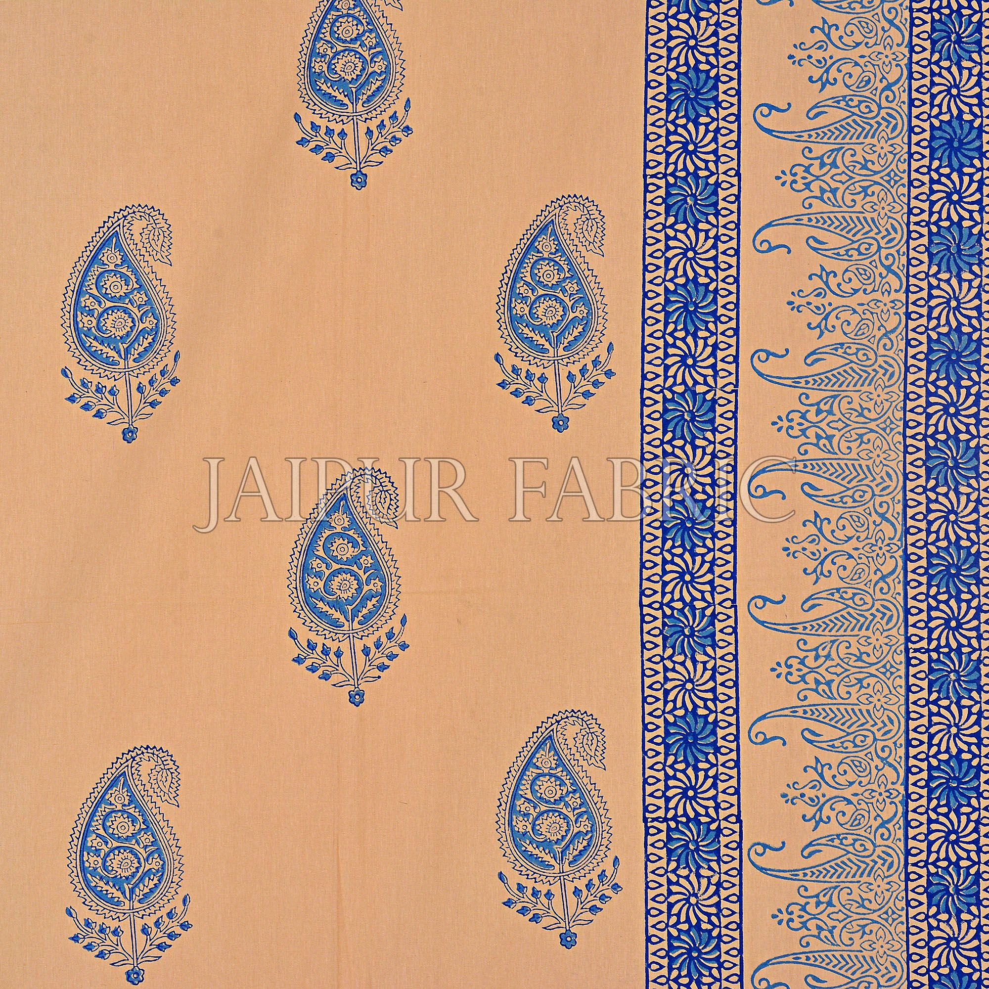 Light Brown Base Blue Colour Kerry Patttern Hand Block Print Super Fine Cotton Double Bedsheet