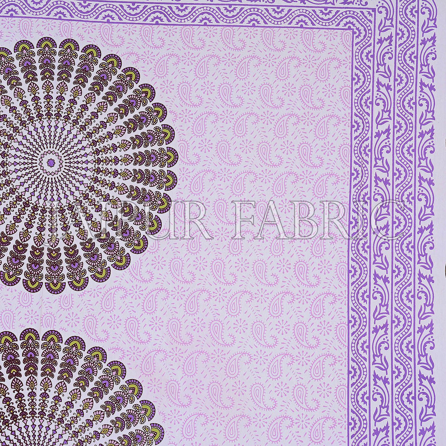 Purple Sanganeri Printed Cotton Double Bed Sheet