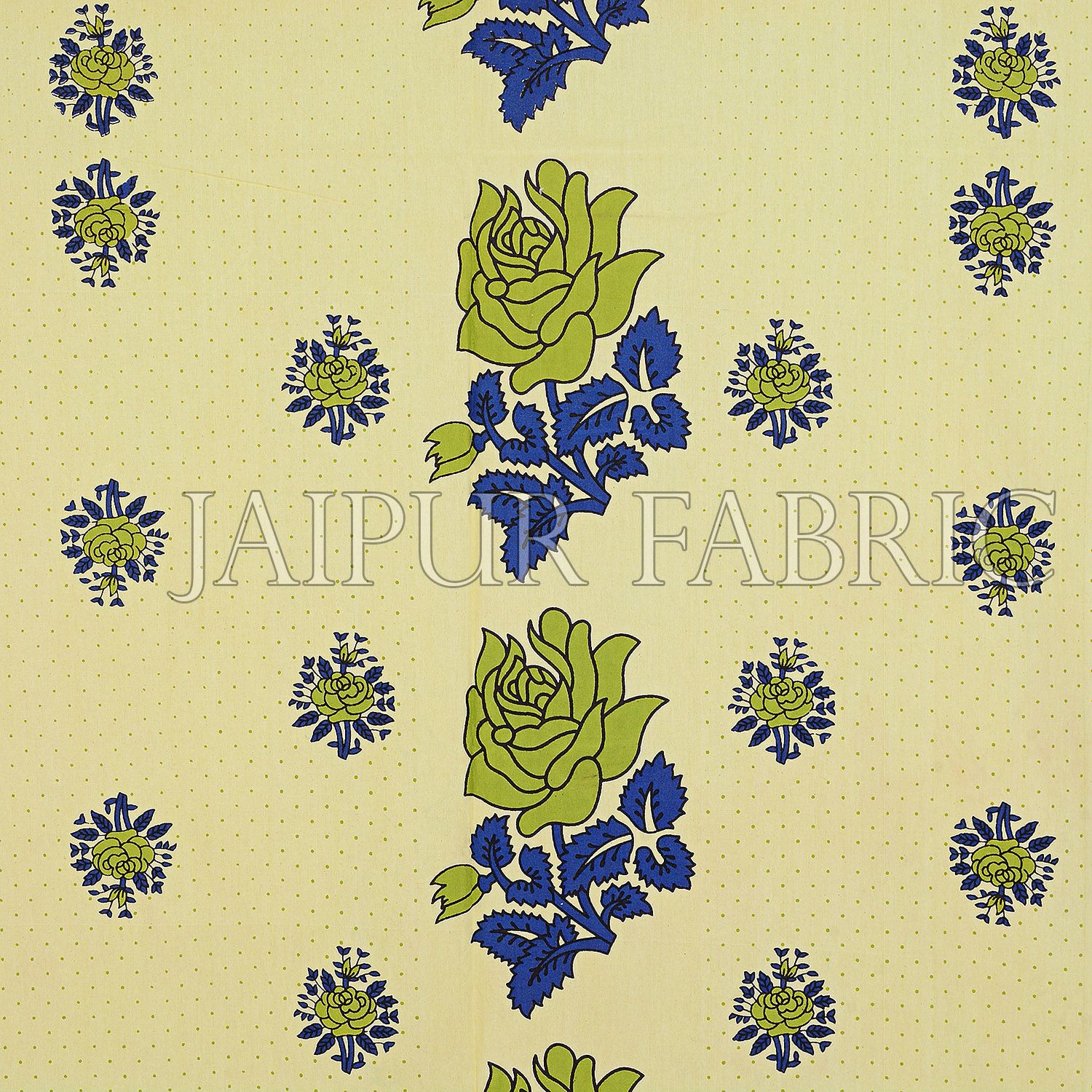 Dotted Yellow Base Green Lotus Flower Print Cotton Double Bed Sheet