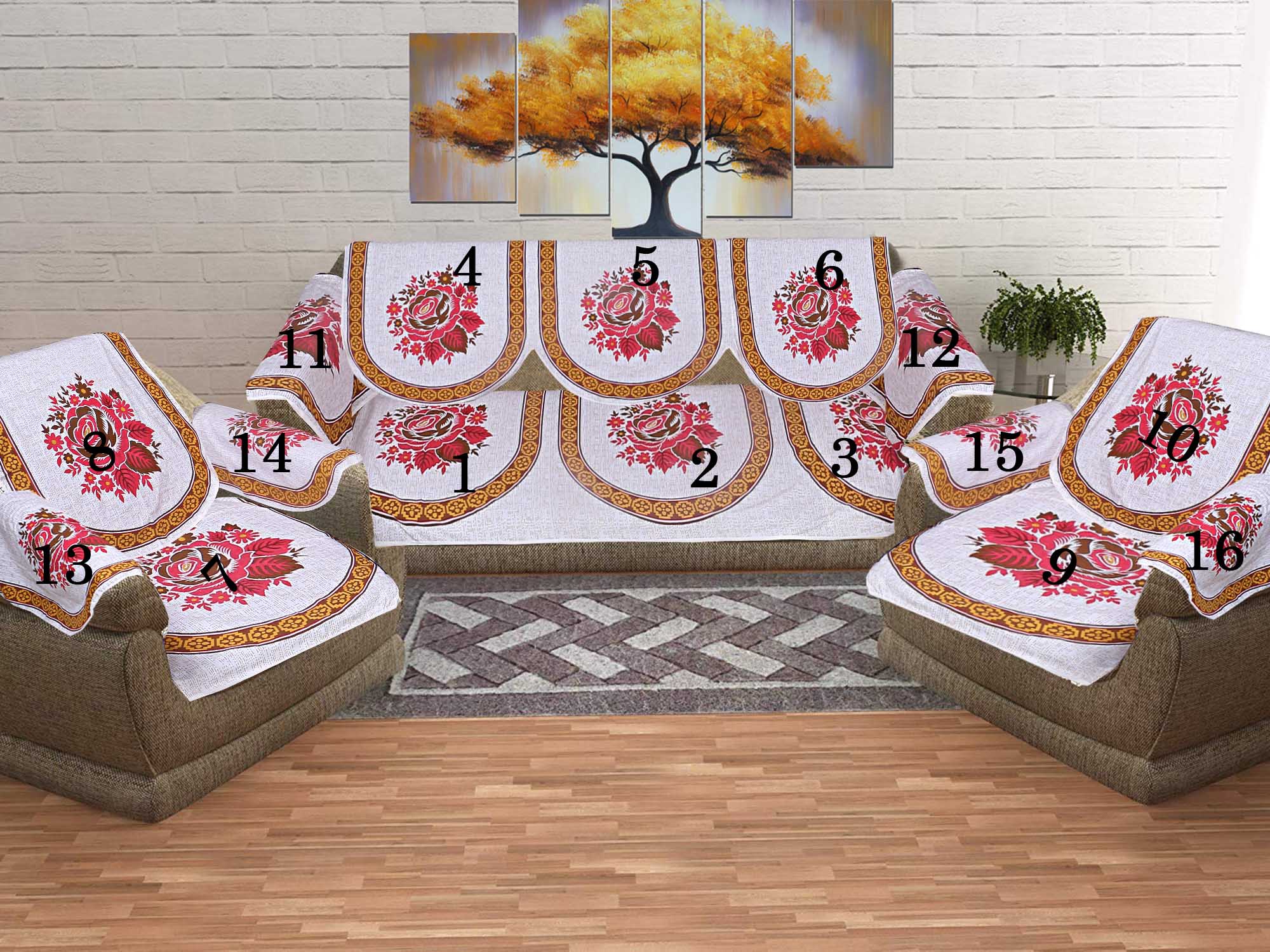 Mustard Superfine Cotton Rose Print Sofa Set Cover