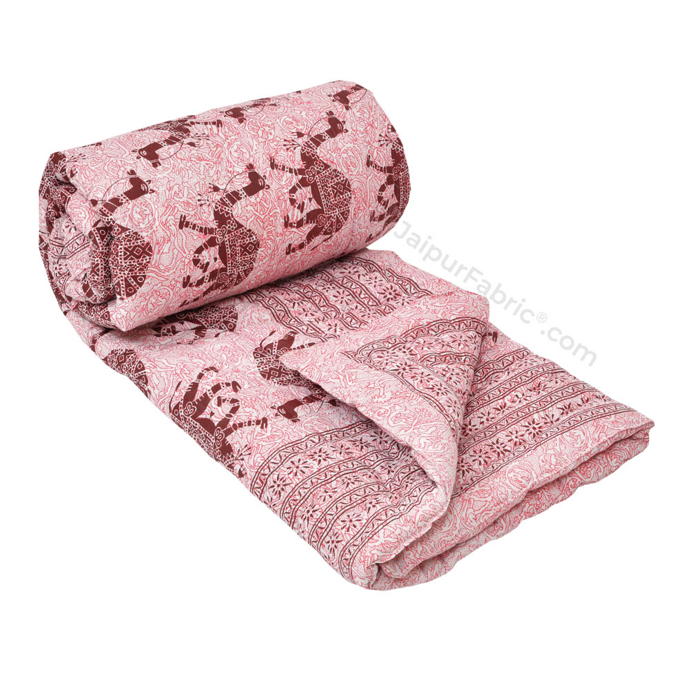 Jaipuri Quilt Maroon Camel Print 200Gsm Fine Cotton Single Bed Rajai