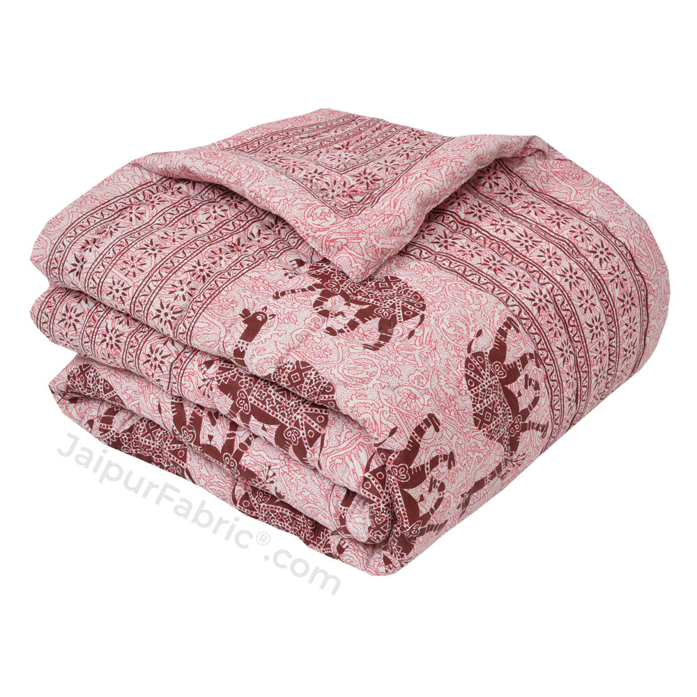 Jaipuri Quilt Maroon Camel Print 200Gsm Fine Cotton Single Bed Rajai