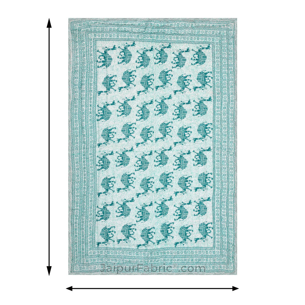 Jaipuri Quilt Sea Green Camel Print 200Gsm Fine Cotton Single Bed Rajai