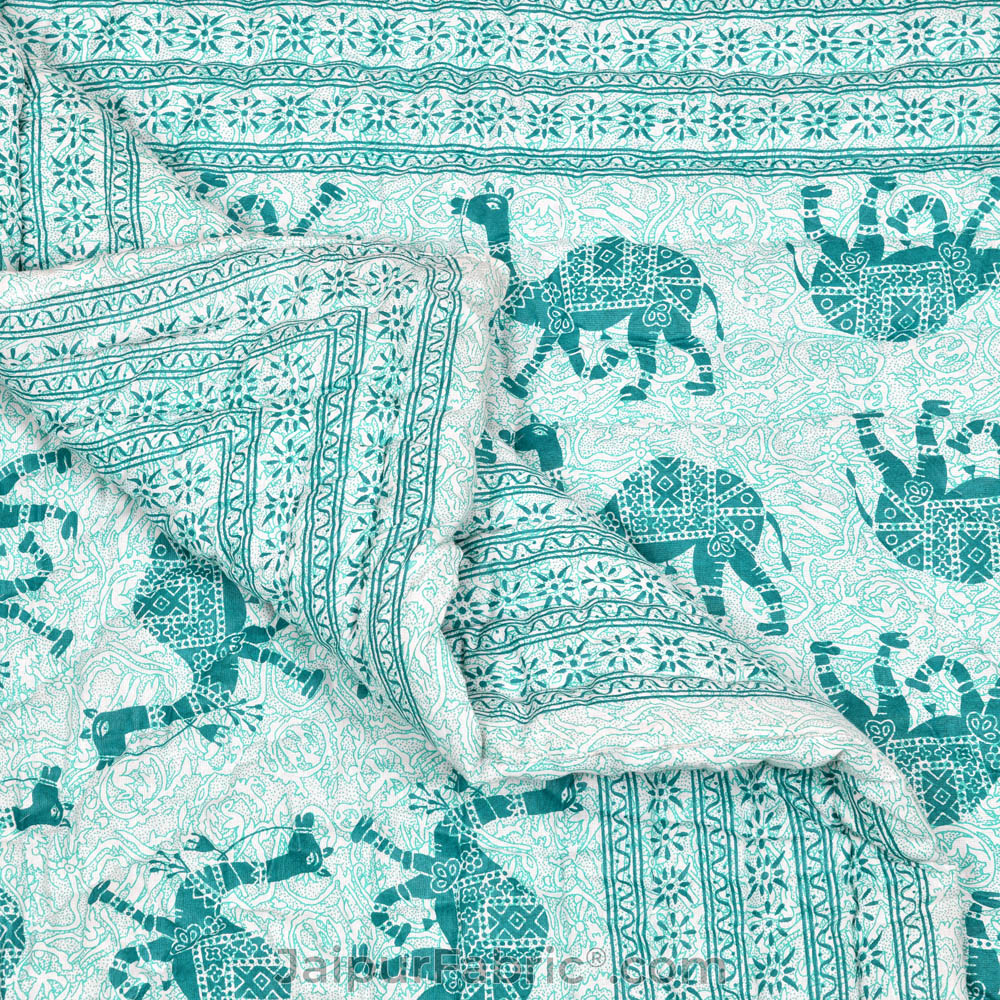 Jaipuri Quilt Sea Green Camel Print 200Gsm Fine Cotton Single Bed Rajai