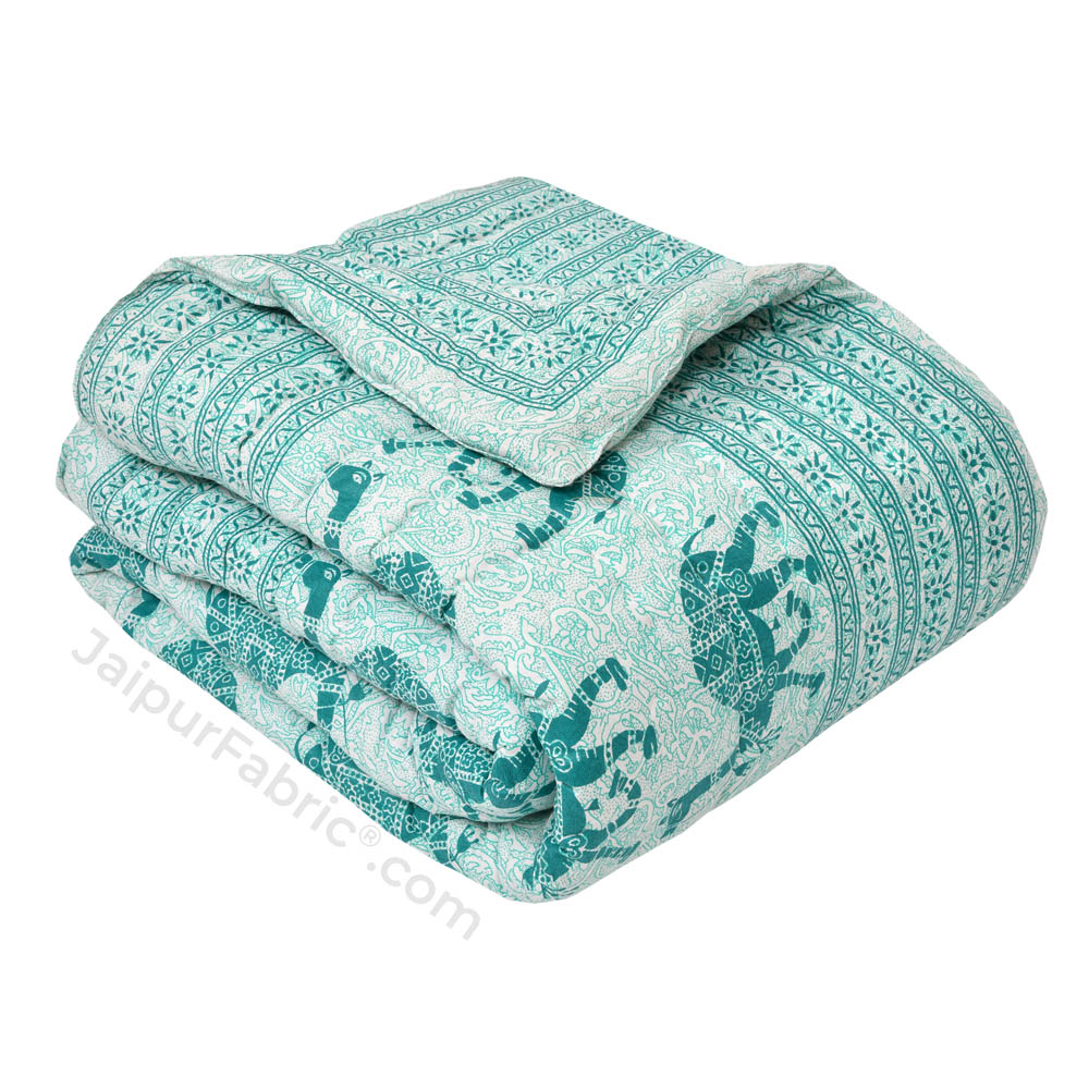 Jaipuri Quilt Sea Green Camel Print 200Gsm Fine Cotton Single Bed Rajai