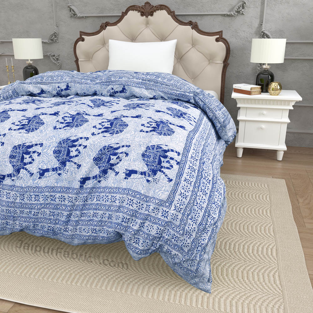 Jaipuri Quilt Blue Camel Print 200Gsm Fine Cotton Single Bed Rajai