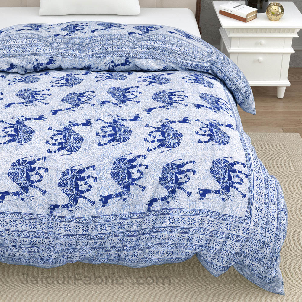 Jaipuri Quilt Blue Camel Print 200Gsm Fine Cotton Single Bed Rajai