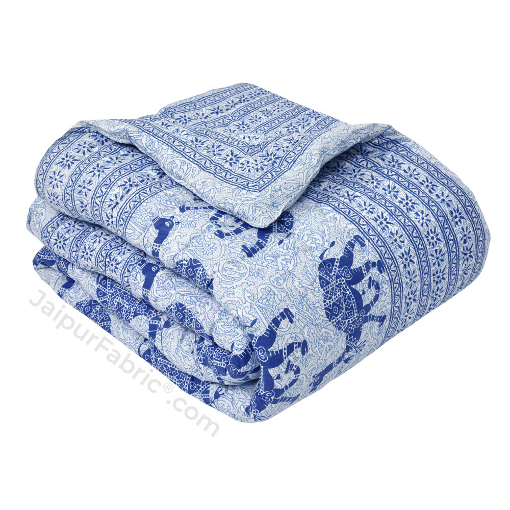 Jaipuri Quilt Blue Camel Print 200Gsm Fine Cotton Single Bed Rajai