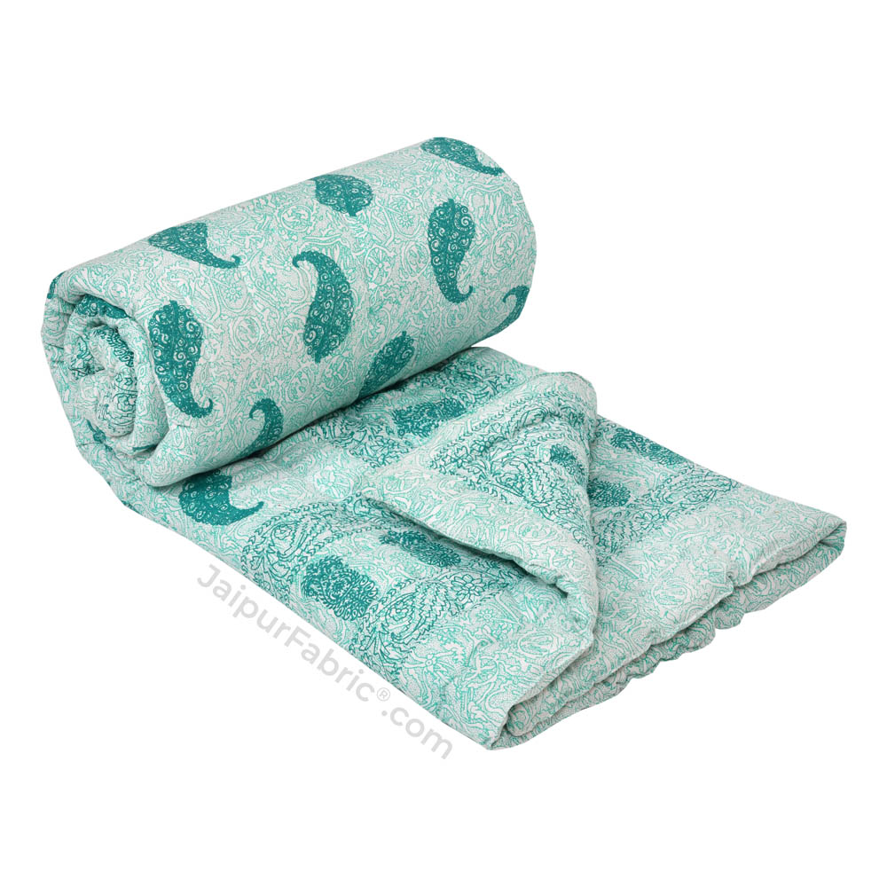 Jaipuri Sea Green Paisley Print 200Gsm Fine Cotton Single Bed Rajai