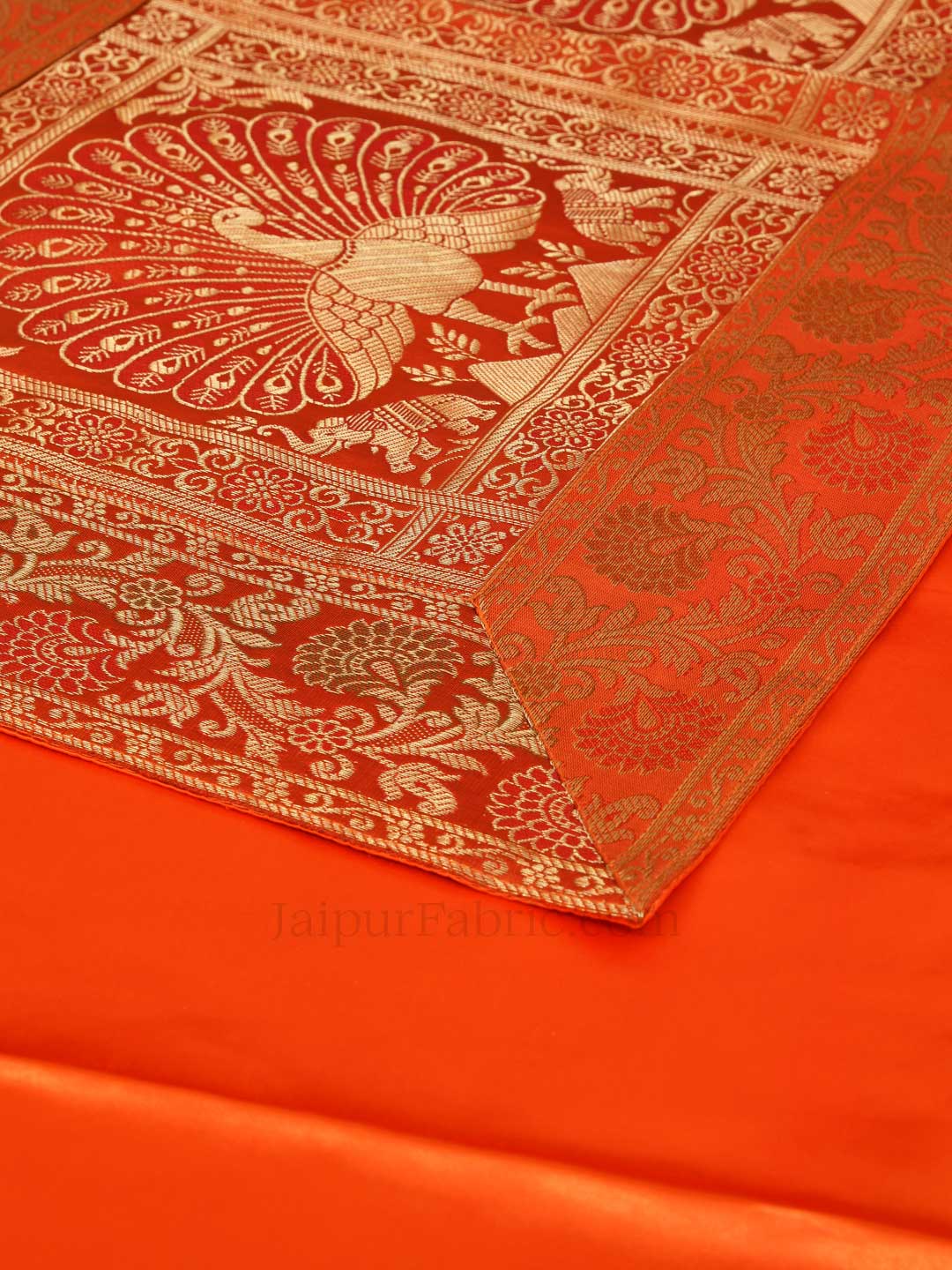 Royal Peacock Orange Silk Table Runner