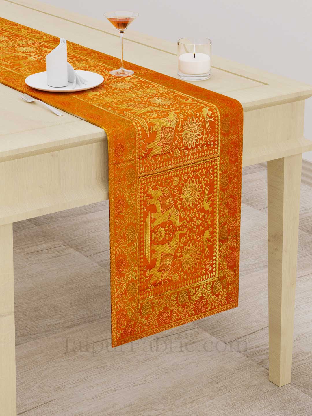 Royal Elephants Yellow Silk Table Runner