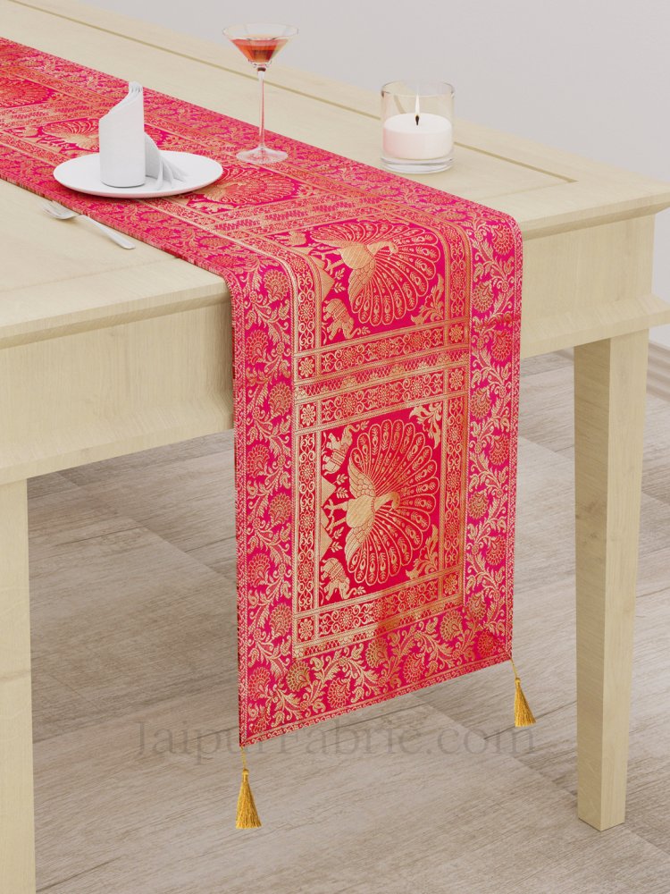 Imperial Peacock Pink Silk Table Runner