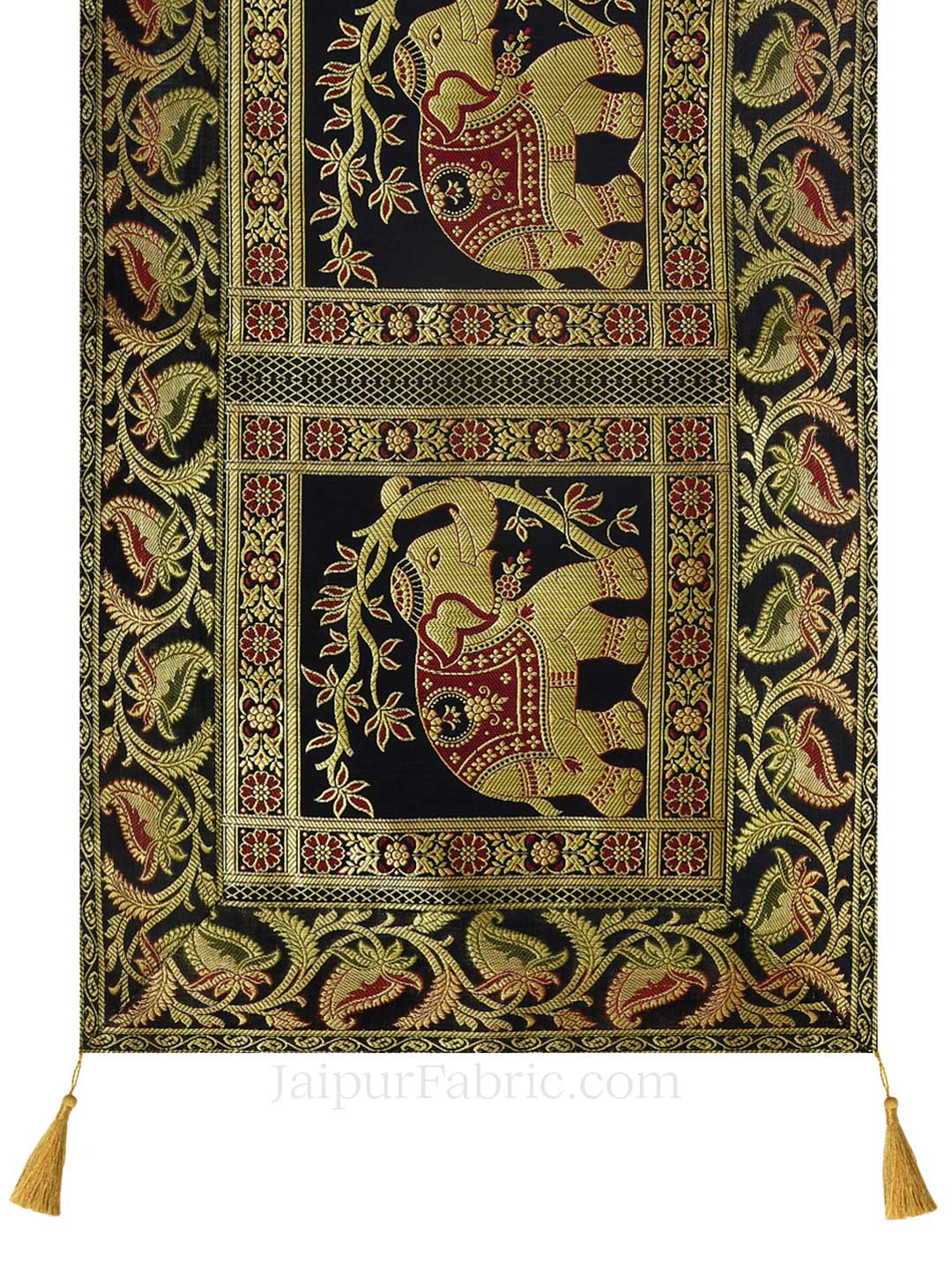 Imperial Elephant Black Silk Table Runner