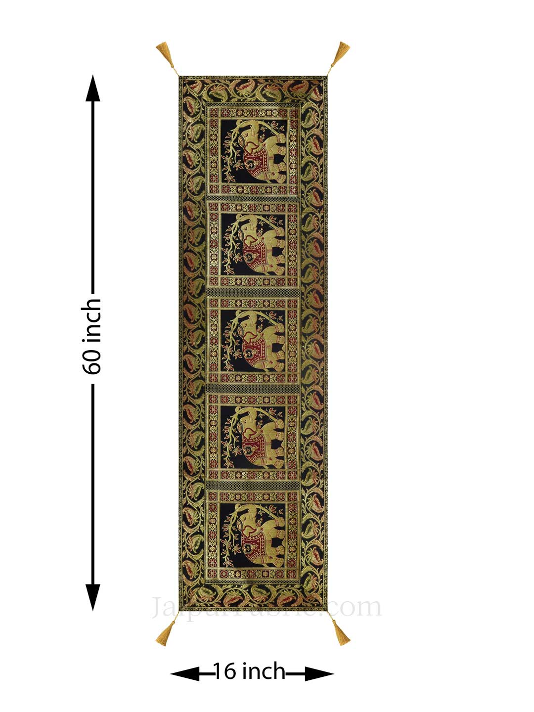 Imperial Elephant Black Silk Table Runner