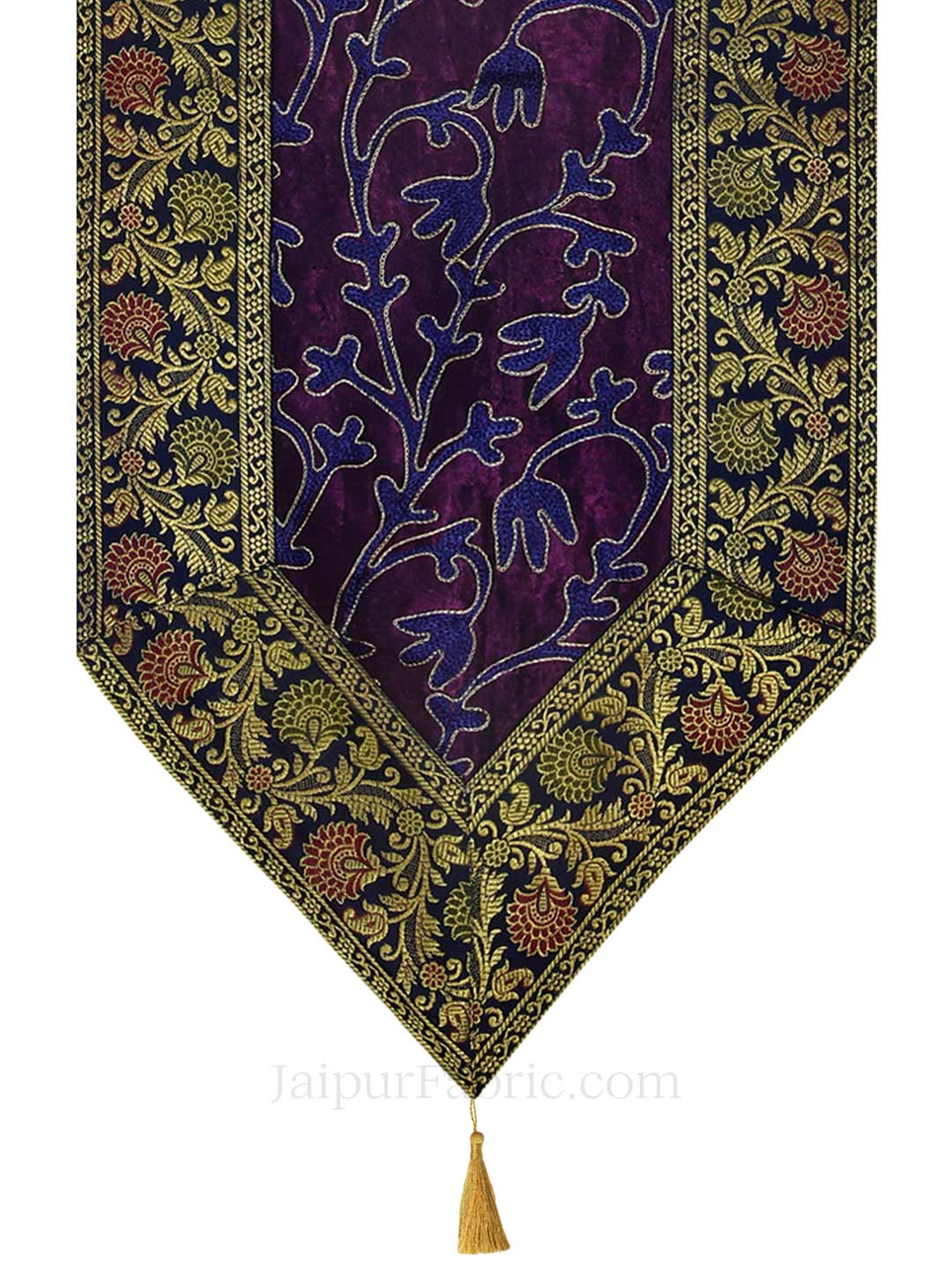 Traditional Thread Work Purple Silk Table Runner