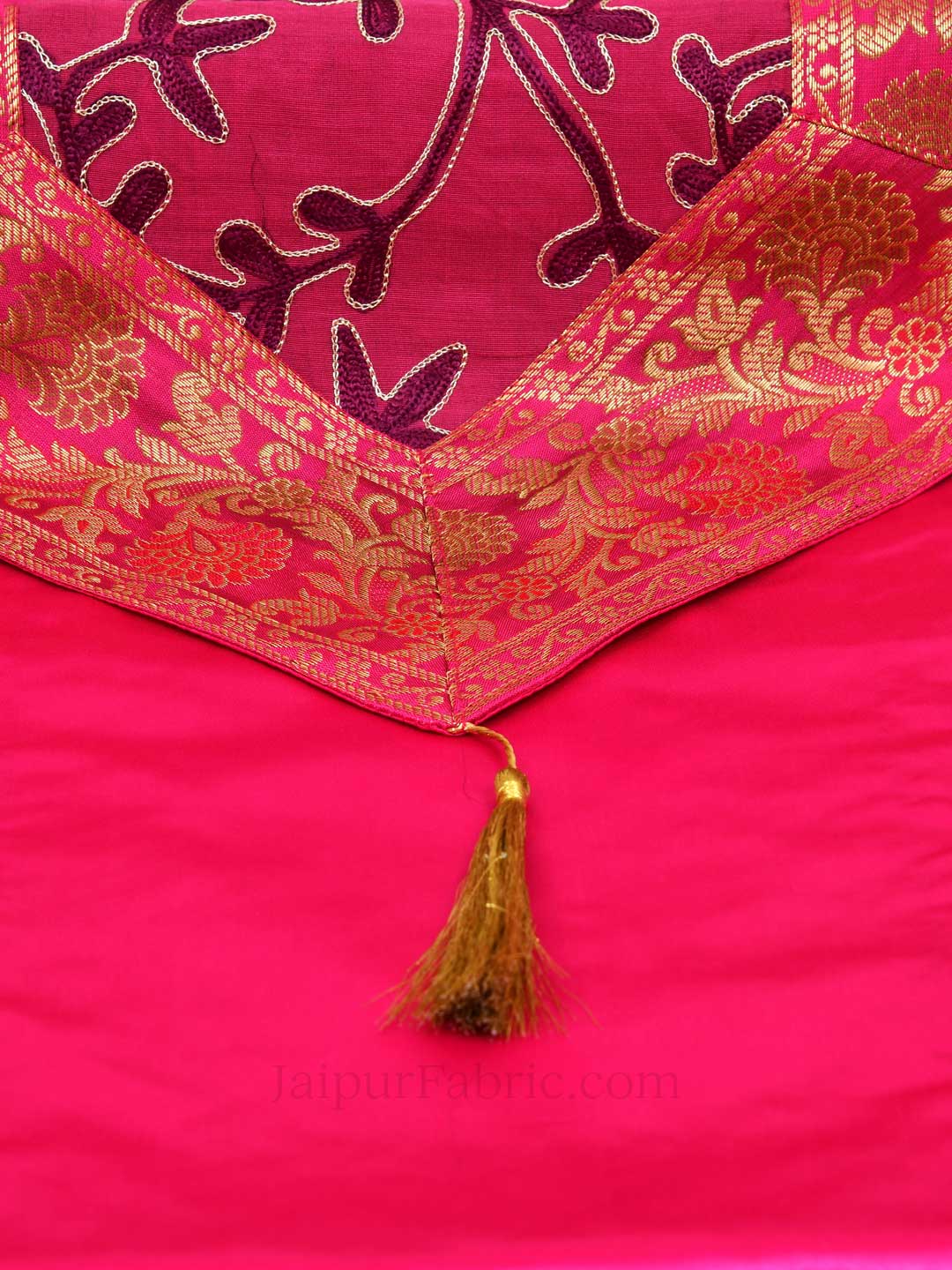 Traditional Thread Work Pink Silk Table Runner