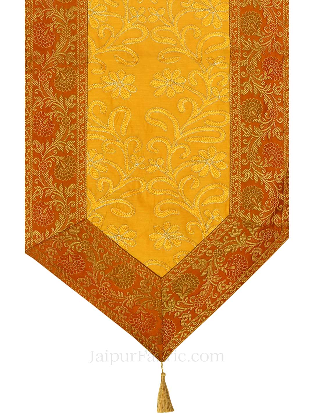 Traditional Thread Work Yellow Silk Table Runner