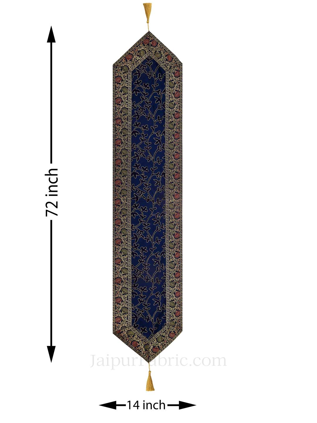 Traditional Thread Work Blue Silk Table Runner