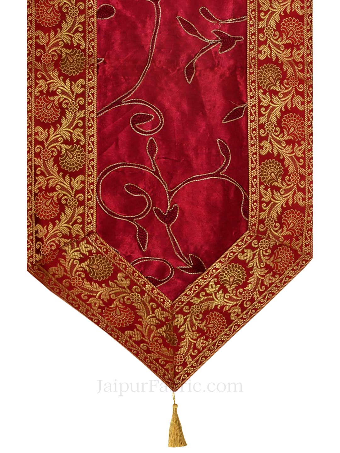 Traditional Thread Work Maroon Silk Table Runner