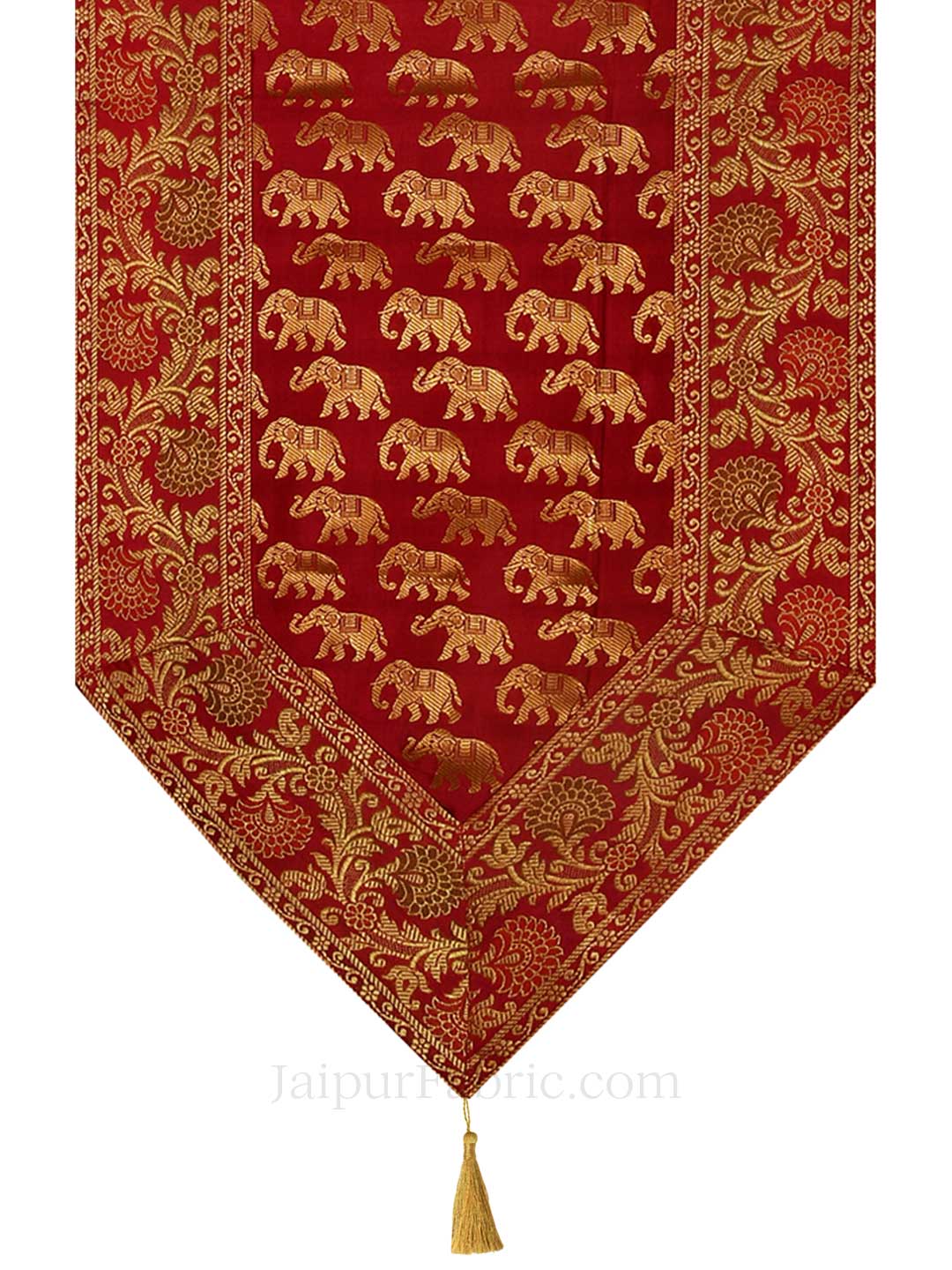 Traditional Elephant Print Orange Silk Table Runner