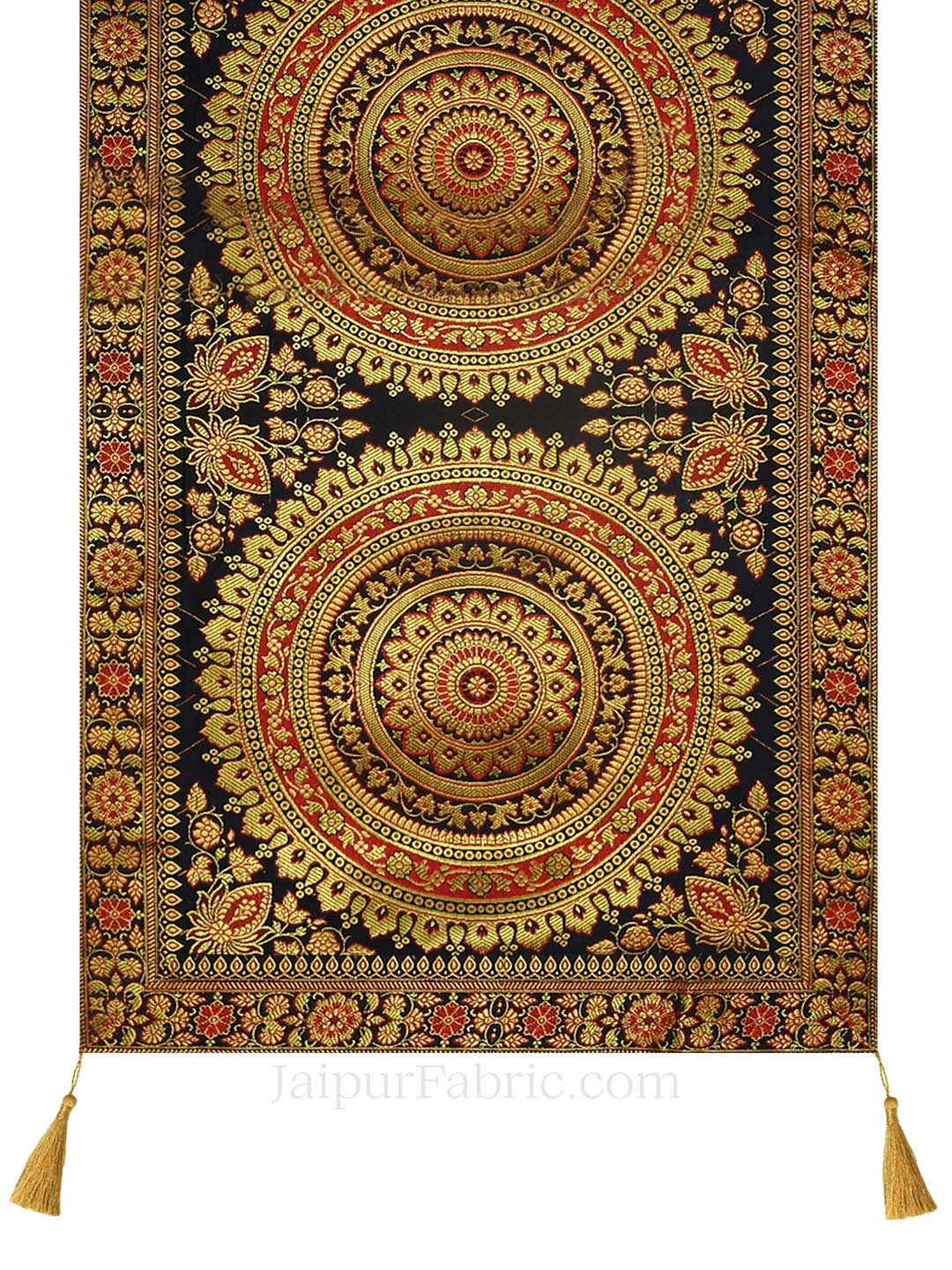 Rich Rangoli Pattern Black Silk Table Runner