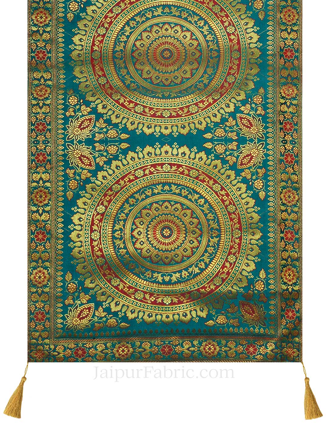 Rich Rangoli Pattern Green Silk Table Runner